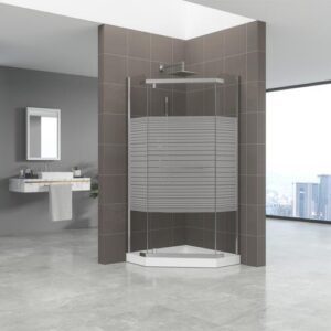 Ötszögletű üveg zuhanykabin tálcával csíkos 90x90x185